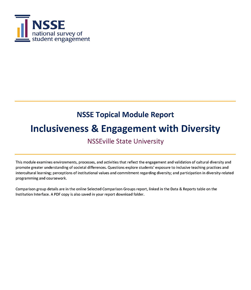 Sample Report: Page 1 of the NSSE Topical Module - Inclusiveness & Engagement with Diversity