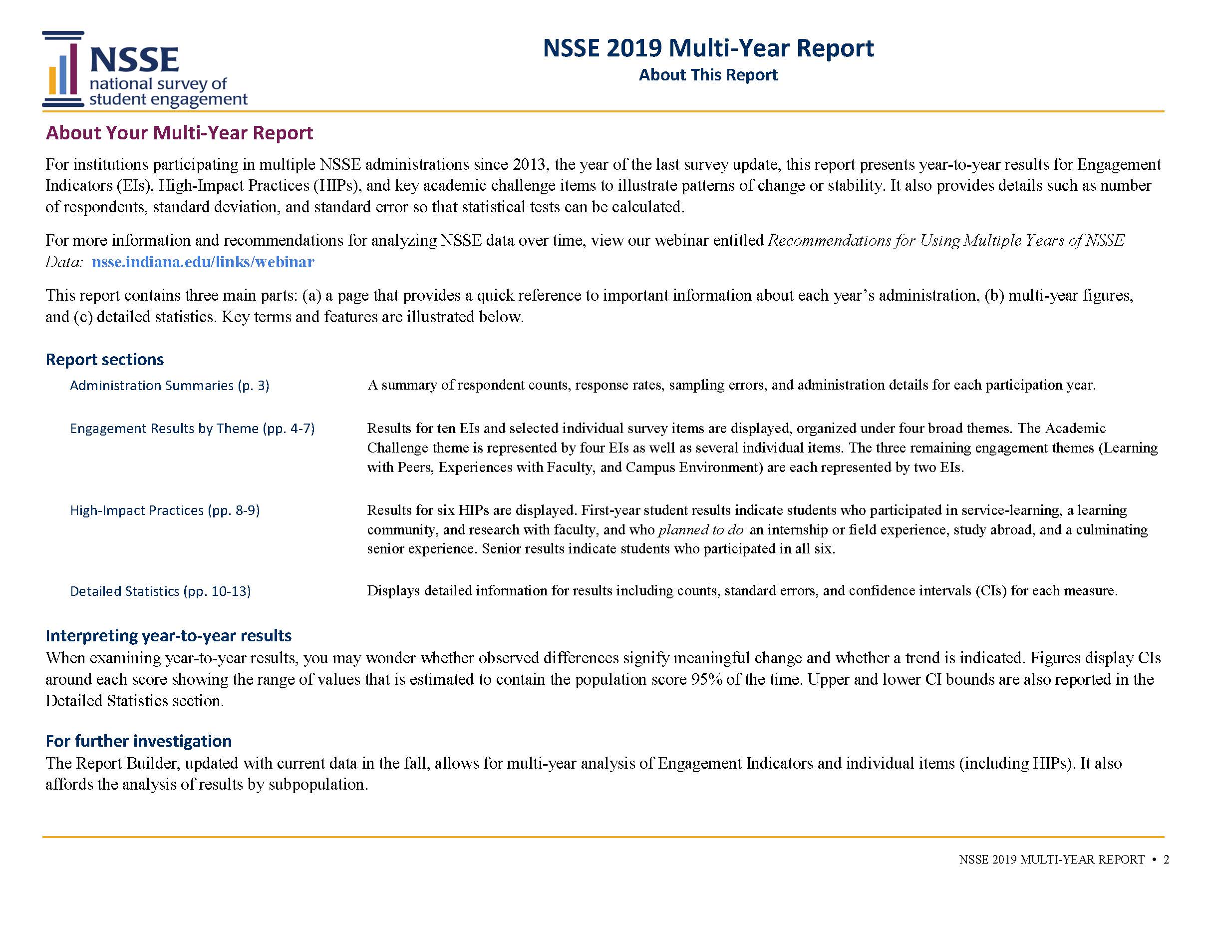 Sample Report: page 2 of NSSE Multi-Year Report