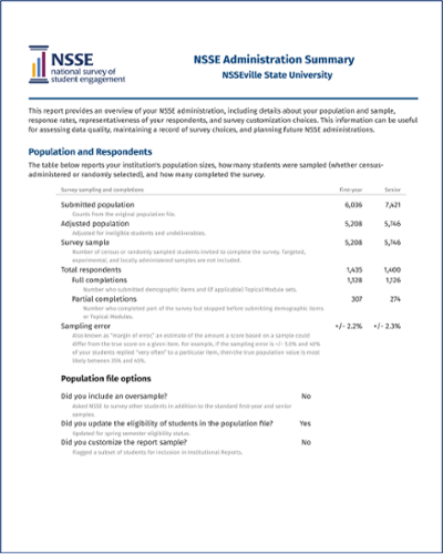 page 1 of NSSE Administration Summary