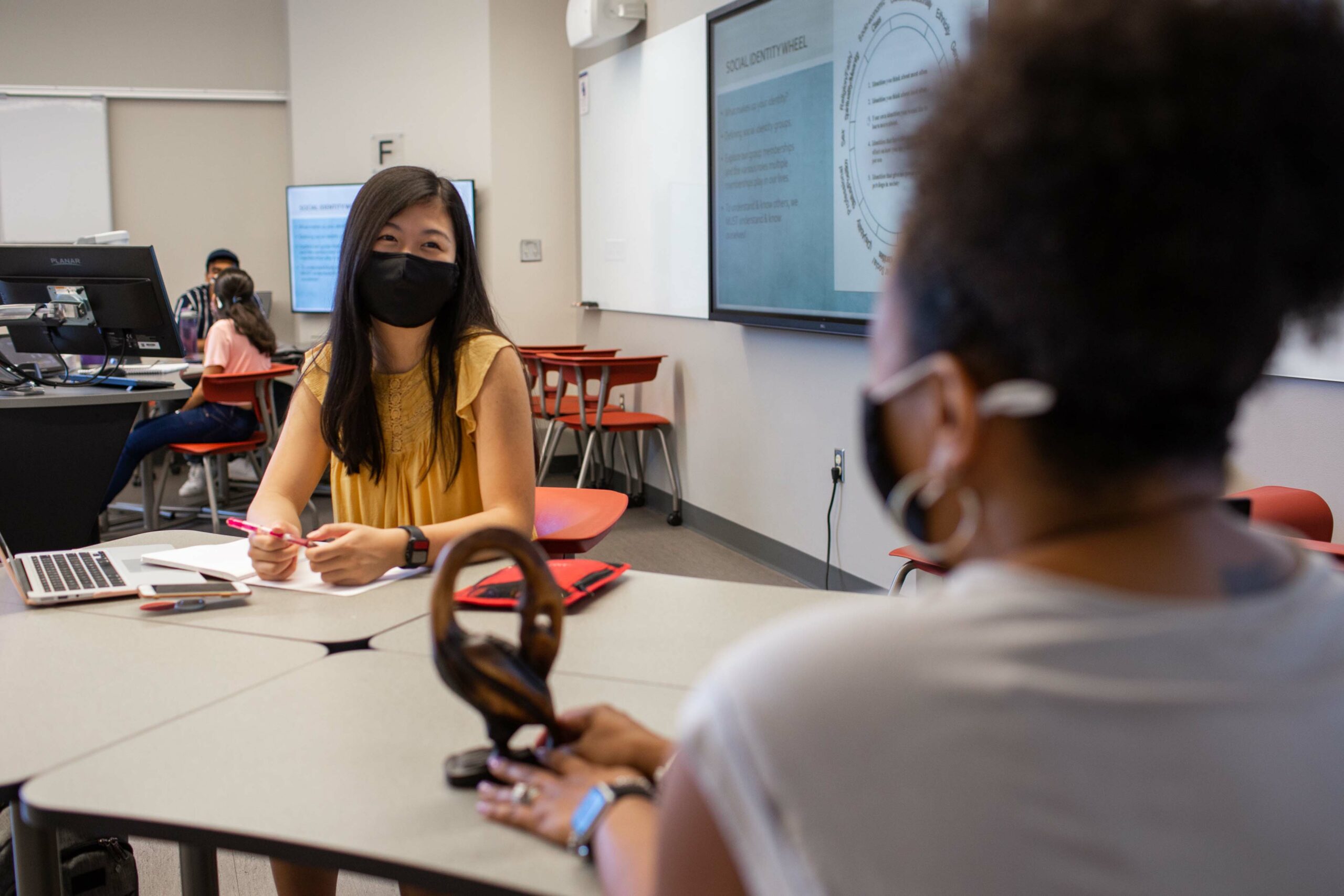 IUPUI students participate in a classroom photo shoot at ES 1117 on Thursday, August 13, 2020.  Physical-distancing guidelines were followed while capturing this photo.