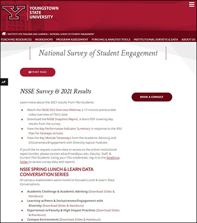 YSU's NSSE survey web page